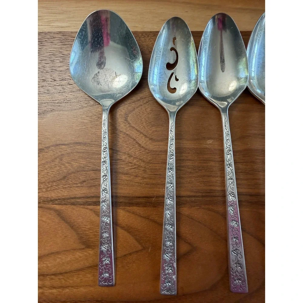 1847 Rogers Bros Silver Lace Silverplate‎ Serving Set 6pc Silver Floral Scroll